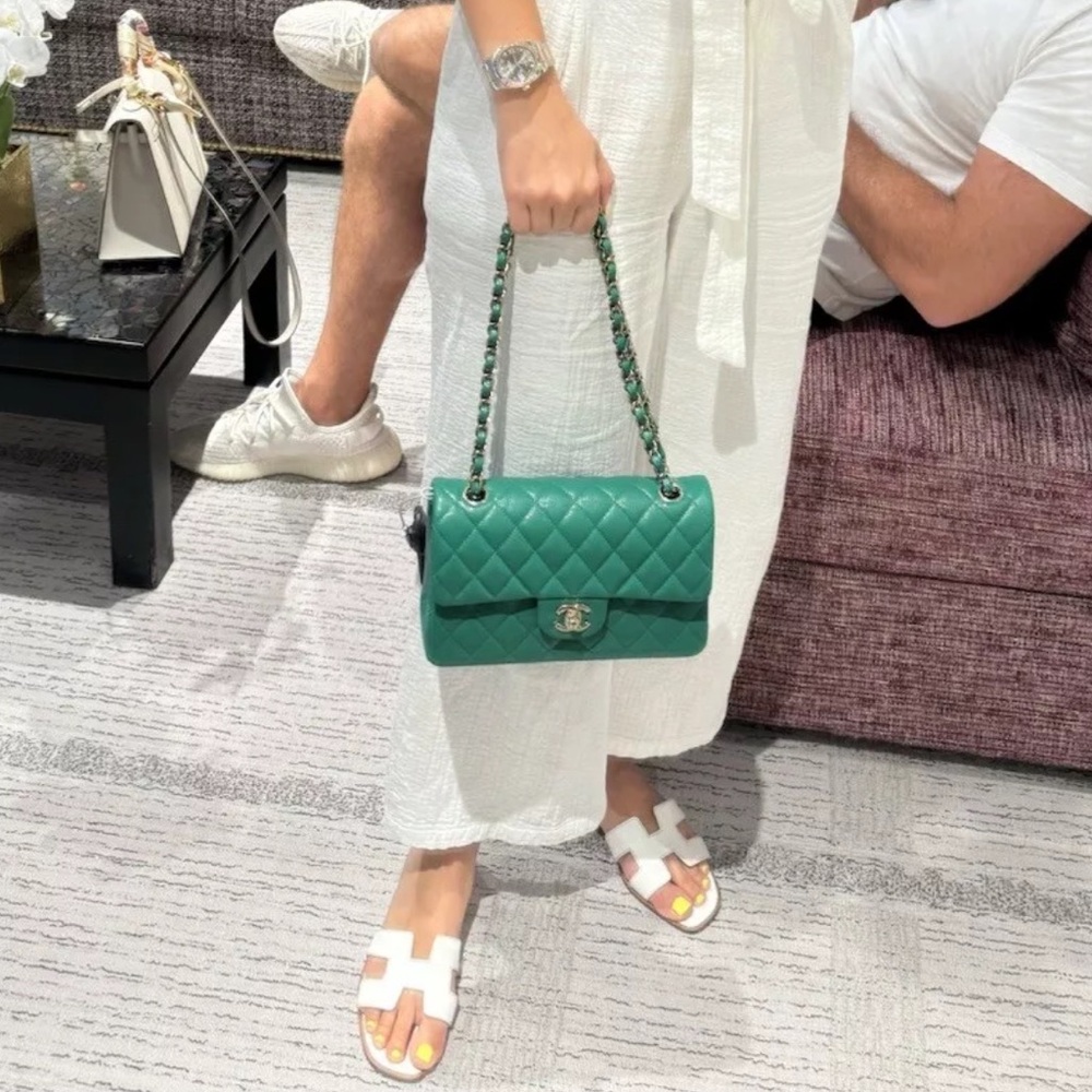 Chanel small flap bag grained lambskin emerald green 2024 RARE